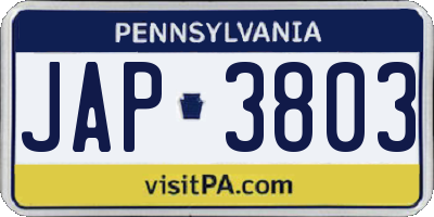 PA license plate JAP3803