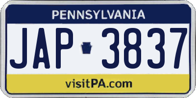 PA license plate JAP3837