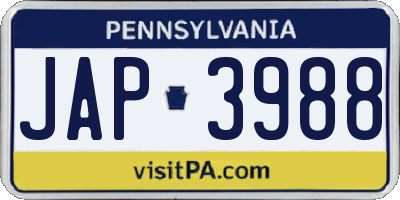 PA license plate JAP3988