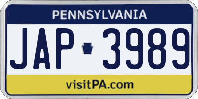 PA license plate JAP3989