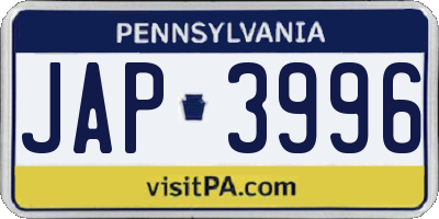 PA license plate JAP3996