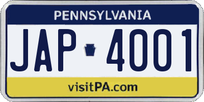 PA license plate JAP4001