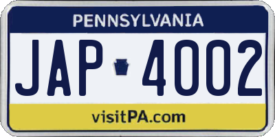 PA license plate JAP4002