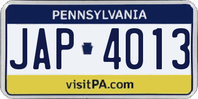 PA license plate JAP4013