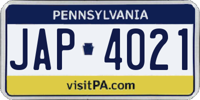 PA license plate JAP4021