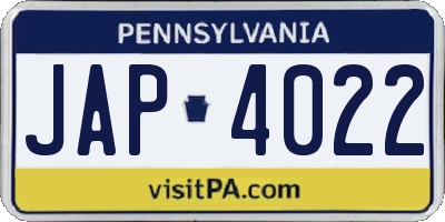PA license plate JAP4022