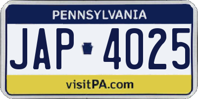 PA license plate JAP4025