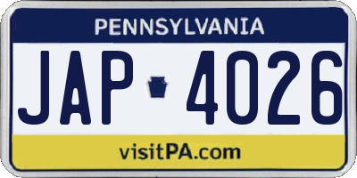 PA license plate JAP4026