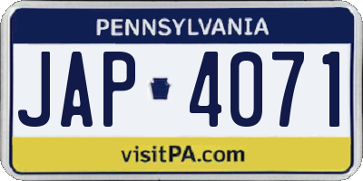 PA license plate JAP4071