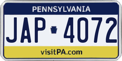 PA license plate JAP4072