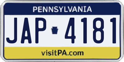PA license plate JAP4181