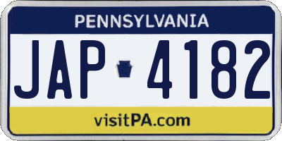 PA license plate JAP4182