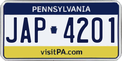 PA license plate JAP4201