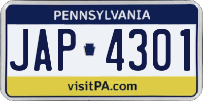 PA license plate JAP4301