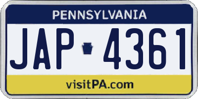 PA license plate JAP4361