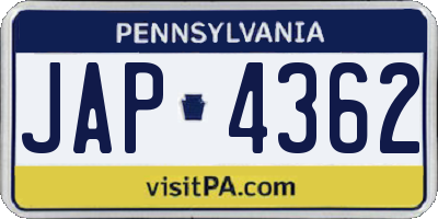 PA license plate JAP4362