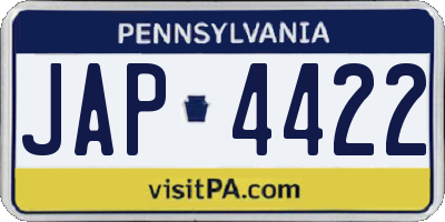 PA license plate JAP4422