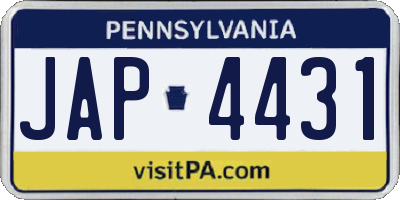 PA license plate JAP4431