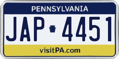 PA license plate JAP4451