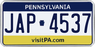 PA license plate JAP4537