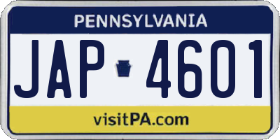 PA license plate JAP4601