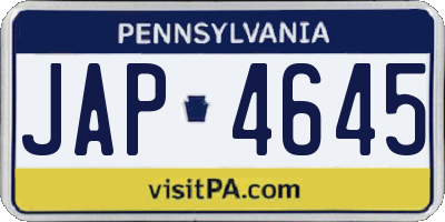 PA license plate JAP4645