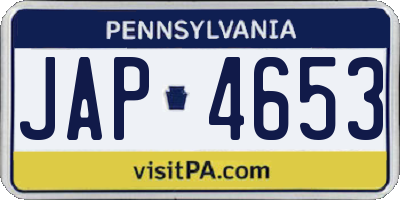 PA license plate JAP4653