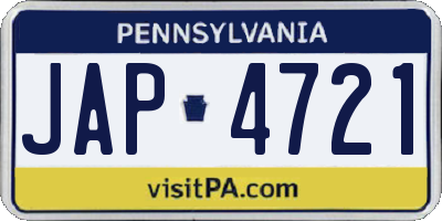 PA license plate JAP4721
