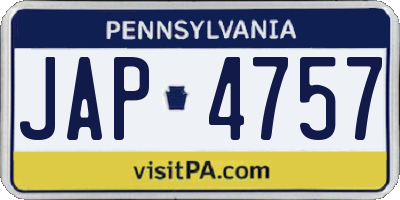 PA license plate JAP4757