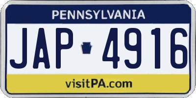 PA license plate JAP4916