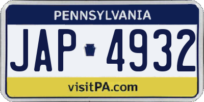 PA license plate JAP4932