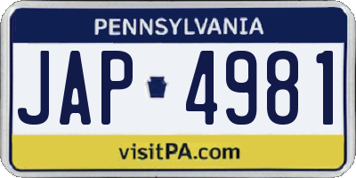 PA license plate JAP4981