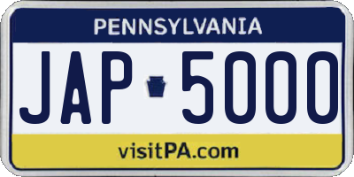PA license plate JAP5000