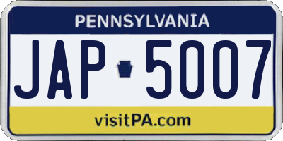 PA license plate JAP5007