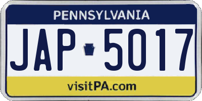 PA license plate JAP5017