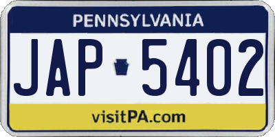 PA license plate JAP5402