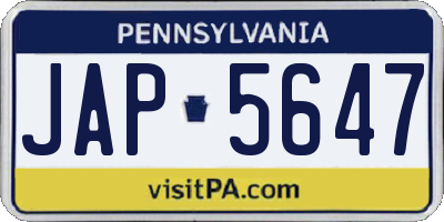 PA license plate JAP5647