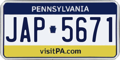 PA license plate JAP5671