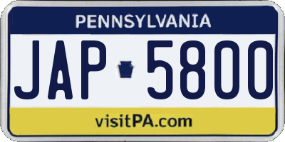 PA license plate JAP5800