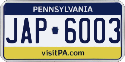 PA license plate JAP6003