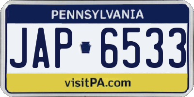 PA license plate JAP6533