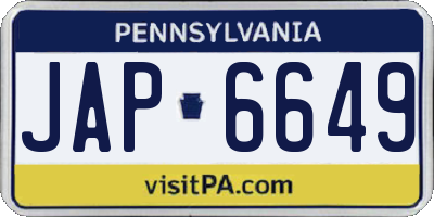 PA license plate JAP6649