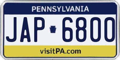 PA license plate JAP6800