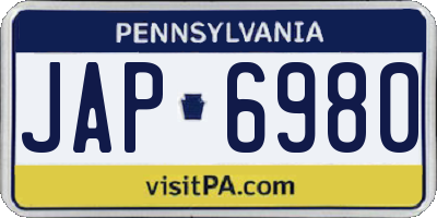 PA license plate JAP6980
