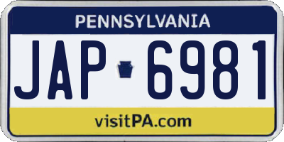 PA license plate JAP6981