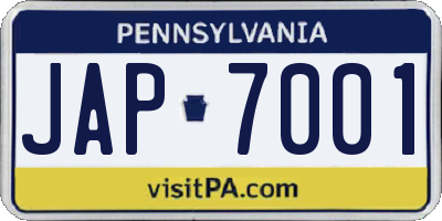 PA license plate JAP7001