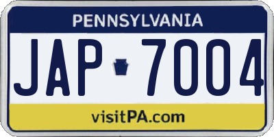 PA license plate JAP7004
