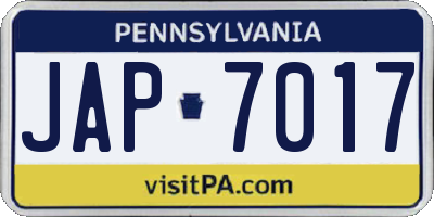 PA license plate JAP7017