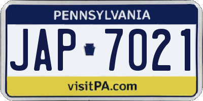 PA license plate JAP7021