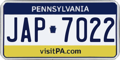 PA license plate JAP7022